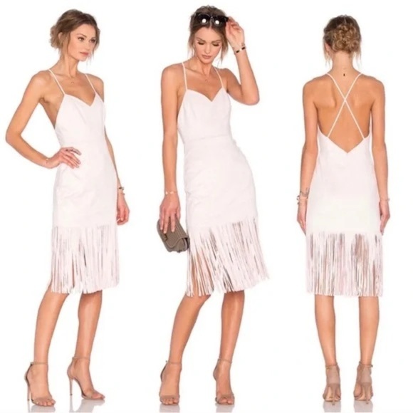 Lovers and Friends Baby Pink Firefly faux suede fringe strappy dress M - Picture 1 of 8